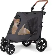 Folding pet pram with Large seat Cabin,pet Strollers for Medium Dogs 30kg,4 Wheels Doggy Pushchair Buggy,pet Travel Carriage with Foldable Cabin Canopy,mesh Windows