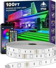 100ft Outdoor LED Strip Lights - IP68 Waterproof, Bluetooth App & Remote