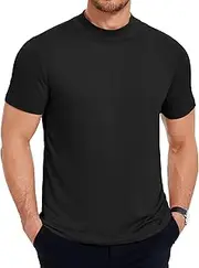 [COOFANDY] Men's Mock Turtleneck T Shirt Short Sleeve Slim Fit Basic Casual Undershirt Solid Color Pullover Tee