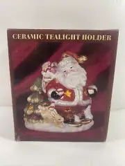 Santa Claus Ceramic Tea Light Candle Holder Xmas Tree Ski 5.5" Christmas Decor