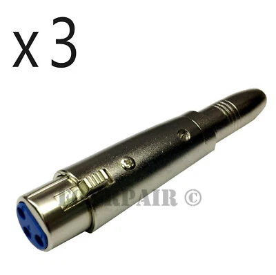 3 Pack - 3pin XLR Female to 1/4" Stereo TRS Jack Audio Microphone Mic Adapter