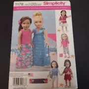 Simplicity 1178 OS 18" Doll Clothes Sewing Fabric Pattern Uncut 2015