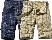 [Maiyifu-GJ] Men's Plaid Cargo Shorts Lightweight Multi Pocket Casual Short Pants Summer Outdoor Loose Shorts No Belt