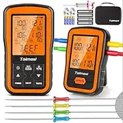 Wireless Digital Meat Thermometer with 4 Probes & Meat Injector, Upgraded 500FT Remote Range Cooking Food Thermometer for Grilling & BBQ & Oven & Kitchen, LCD