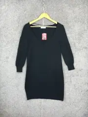Portmans jumper dress size M black long sleeve scoop neck cotton angora knit NEW