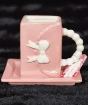 Viral Pink Opal White Bow Purse Shaped Coffee Mug & Plate Set Coquette Pearl Tik