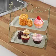 2 Tiered Cake Stand Cupcakes Display Plate Rectangle Platter Buffet Server