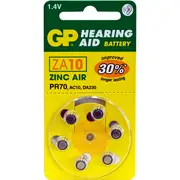6pc GP 1.4V Zinc Air Size 10/PR70/AC10/DA230 Single Use Battery for Hearing Aids