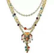 Ritzy Couture Royal Maharajah Painted Elephant Dangle Beaded Necklace (Goldtone)