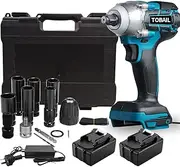 [TOBAIL] 21V Cordless Brushless Impact Wrench 1/2" 3.0Ah Li Battery Wrench Tool Battery Charger 6 Sockets Case Set (Two Bateries)