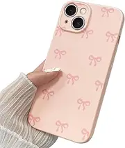 TNQBP Case for iPhone 14 Plus, Cute Ribbon Bow Pattern Aesthetic Gloss Phone Case, Raised Lens Edge Protection, Stylish Slim Soft TPU Protective Cover for iPhone 14 Plus - Pink