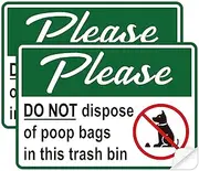 2PCS Please Do Not Dispose Poop Bags in This Trash Bin Stickers, Self-Adhesive Weatherproof Vinyl Do not Throw Dog Poop Bag in The Trash Sign, Trash Can Stickers for Home，House，Yard，Restaurant