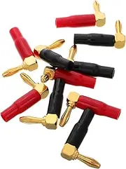 KONTONTY Enhanced Stability Banana Plugs 10pcs Speaker Connectors Right Angle Design Gold Plated Dual Screw Locking for Audio Systems