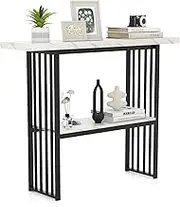 Giantex 2-Tier Console Table, 120CM, White Faux Marble Top, Gold Steel Frame, Modern Rectangular Entryway Table (Black+White)