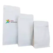 Matt White Flat Bottom Coffee Bag, Pull Tab Zip Seal Pouch with Valve (100 pcs)