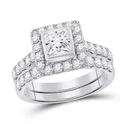 14k White Gold Princess Diamond Bridal Wedding Ring Set 2 Cttw (Certified)