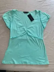 Bcbgmaxazria Maxazria Top Medium Green Short Cap sleeves Ruff