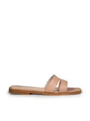 Tan Leather Double Stripe Slides
