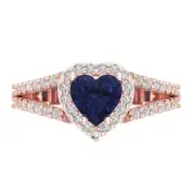 1.75 Heart Halo split shank Blue Sapphire Promise Engagement Ring 14k Rose Gold