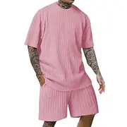 Men's T-shirt Suits 2 Pieces Outfits Tee Shorts Short Sleeve Crew Neck Summer Plain Fashion Casual 2 Piece Jacquard Vacation Daily Wear Going out Black White