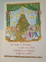 Baby Jesus Manger Play Merry Christmas Holiday Greeting Card Matching Envelope