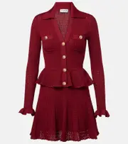 [Self-Portrait] Self-Portrait Pointelle peplum minidress AU 12 burgundy
