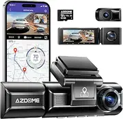 [AZDOME] M550 3 Channel Dash Cam, 4K+2.5K Dual Dash Camera for Cars Built-in WiFi GPS, 1440P+1080P+1440P Front and Rear Inside, 64GB Card Included, 3.19" IPS Screen, WDR, IR Night Vision, Parking Mode