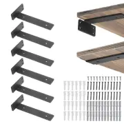 6 Pcs Shelf Brackets, 8" Long 3/16" Thick Shelving Brackets with 110 Lbs, Black
