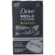 6 Pack Dove Men+Care Exfoliating Beauty Bar Soap, Charcoal Clay, 3.75 oz, 6 Ct