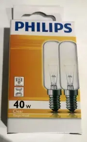 Philips 40W Tubular Rangehood Appliance Globe SES T25L Clear E14(twin Pack)