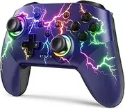 VOYEE Switch Controller Compatible with Switch/Lite/OLED/PC/Windows, 1000 mAh Ergonomic Wireless Pro Controller with Lightning LED Programmable Wake-up Vibration