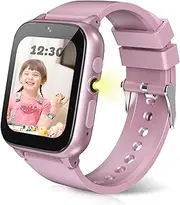 HAPPINNO 1.69'' Kids Smart Watch,Boys Girls Smartwatch, Pedomter 26 Puzzle Games Camera Video Music Player Flashlight Alarm Clock,4-12 Years Children Birthday (Pink)