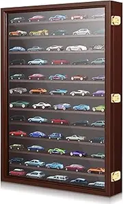Tatuo Car Model Display Case 1: 64 Scale Toy Cars Box Acrylic Door Display Case Model Cars Storage Cabinet Rack with Door for Mini Toys and Small Wheels, 27.17 x 19.29 x 3.22 Inches (Wood Color)