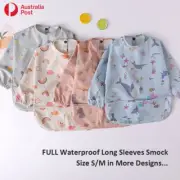 Baby Kid Full Waterproof Long Short Sleeves Smock Bib Apron Feeding PU Wipeclean