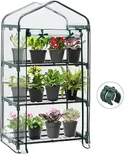 [EAGLE PEAK] Mini Greenhouse with Wire Shelves, Portable Indoor & Outdoor Garden Green House with Roll-Up Zipper Door, 3 Tier , 27"x19"x50", Clear PE Cover