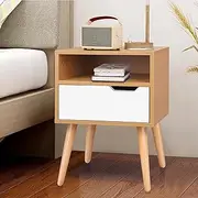 ALFORDSON Bedside Table Wooden Nightstand Cabinet 40 x 40 x 56.5cm Scandinavian Design 2-Drawer Storage Organiser Handle-Free Bedroom Living Room Sofa Side Table in White Wood Colour