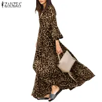 在飛比找蝦皮商城優惠-ZANZEA女士歐美街頭潮流豹紋印花V領長袖寬鬆版型休閒洋裝