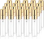 20Pcs 5ml Clear Glass Mist Spray Bottle Refillable Mini Perfume Atomizer Empty Travel Sample Bottle with Golden Aluminized Nozzle Makeup Container for Perfume,Liquid,Air Fresheners