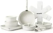 SENSARTE 17 Piece Pots and Pans Set, Nonstick Cookware, Induction Safe (White)