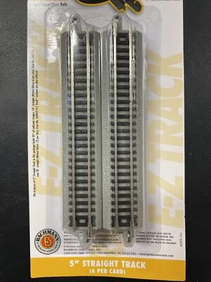 Bachmann 44811, 5" Straight Section, E-Z Track, Gray, Silver, 6 pieces •