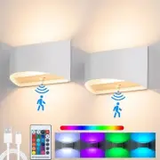 Motion Sensor LED Wall Lights Set of 2, RGB 16-Color, 4000mAh Battery White