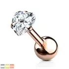 Cartilage Bar Tragus Stud Barbell Piercing with Gem Heart Surgical Steel