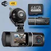 Dual Lens Dash Cam Night Vision 4K+1080P WIFI Car Recorder Camera With 64 GB SD