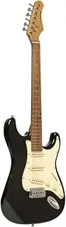 Stagg SES-55 BLK Series 55 Electric Guitar with Solid Paulownia Body l Tempered Maple Neck l 22 Fret Maple Fingerboard l Aged White 3-Ply Pickguard l Brilliant Black Finish