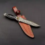16" BEAUTIFUL HANDMADE DAMASCUS BOWIE STEEL KNIFE, WITH LEATHER SHEATH