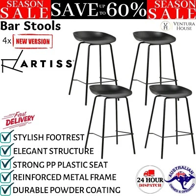Artiss Set of 4 Metal Bar Stools Black Solid Material Counter Height Kitchen Sea