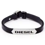 【DIESEL】銀色冷冽LOGO皮革手環DX0999040(DIESEL手環)