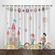 Exquisite Eyelet Curtains, Cartoon School Castle Balloons 118x106 Inch 3D Printed Curtains, Thermal Insulated Curtains for Boys Bedroom,2 Panels