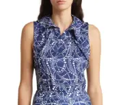 NWT Gottex Golf Size L Blue White Navy Drop Top Sleeveless Ruffles Collared