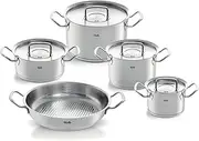 [Fissler] Original Profi Collection 5-Piece Stainless Steel Saucepan Set with Metal Lids (3 Cooking Pots, 1 Stewing Pan, 1 Serving Pan) - Induction